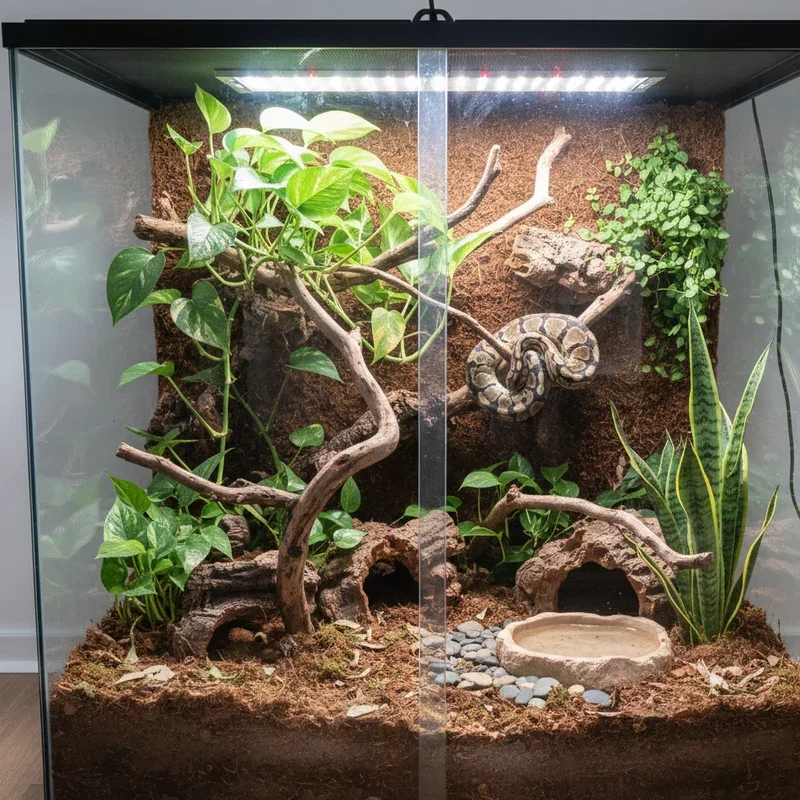 Naturalistic tropical reptile habitat